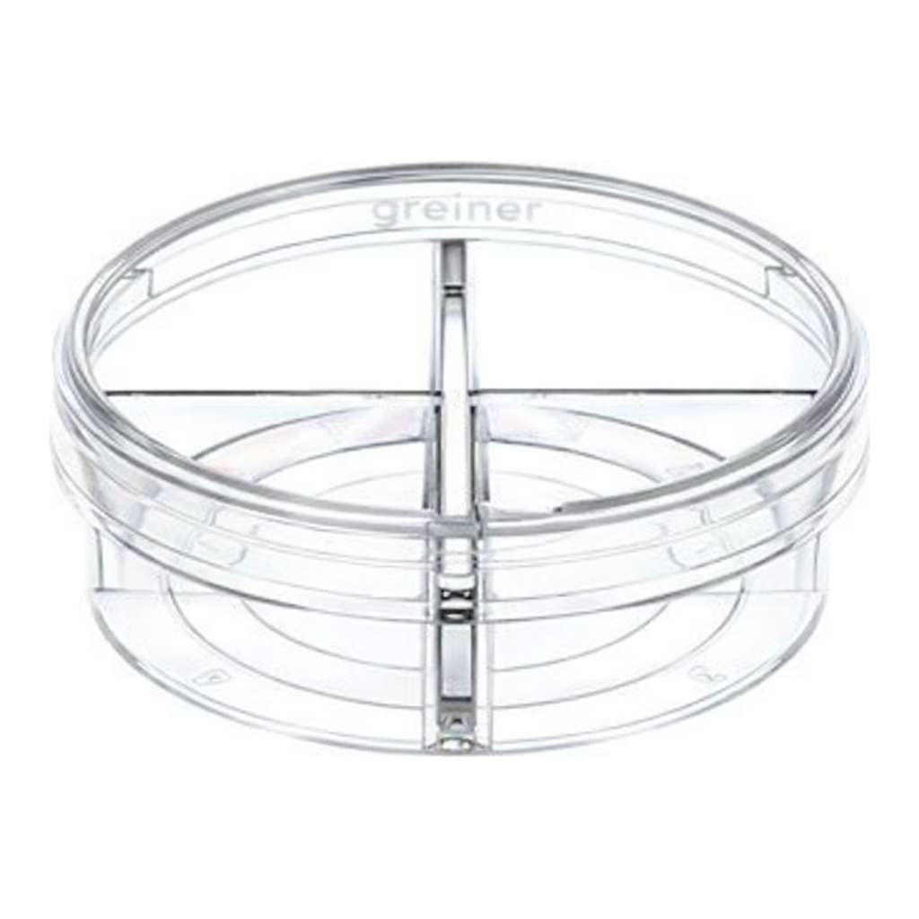 Greiner Bio One CELLVIEW CELL CULTURE DISH, PS, 35/10 MM,GLASS BOTTOM, 4 COMPARTMENTS, TC, STERILE, 10 PCS./BAG