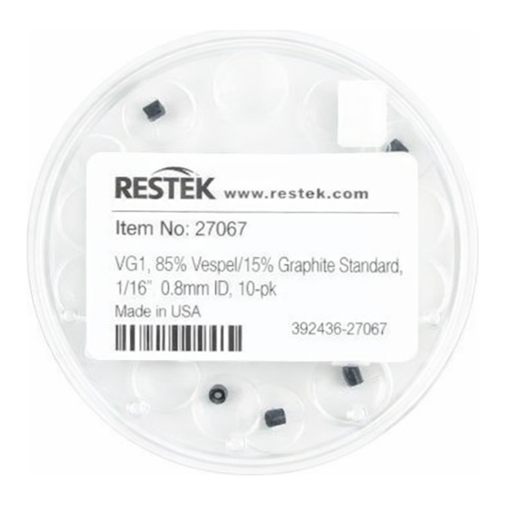 Restek Ferrule,Vespel/Graphite, VG1, 85% Vespel/15% Graphite Standard, 1/16in, 0.8mm ID, 10-pk.