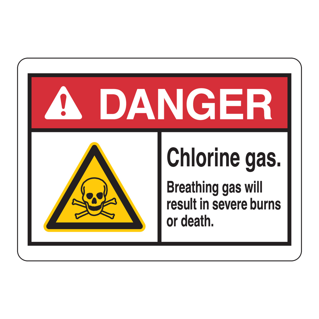 Brady DANGER Chlorine Gas. Breathing Gas Will Result In Severe Burns Or Death. Sign