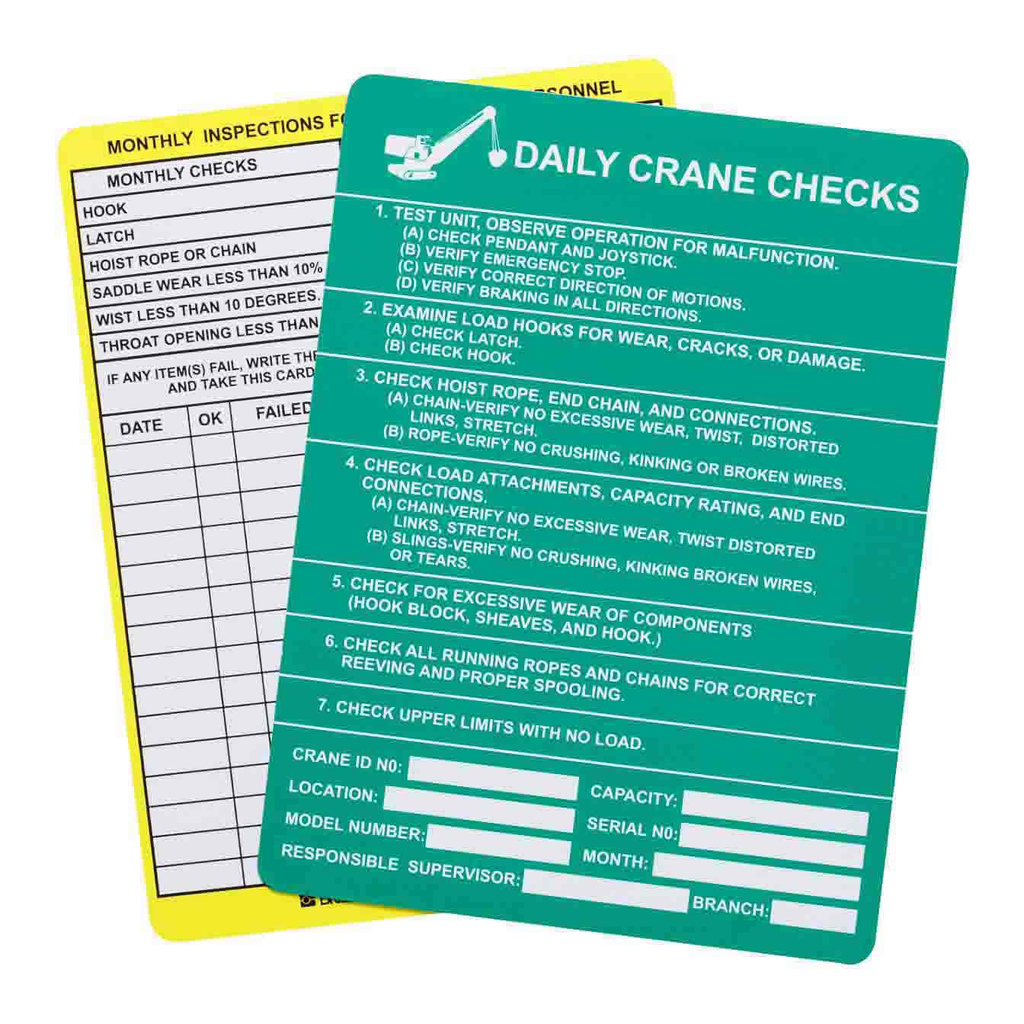 Brady ENTRYTAG Daily Crane Checks Tag Inserts
