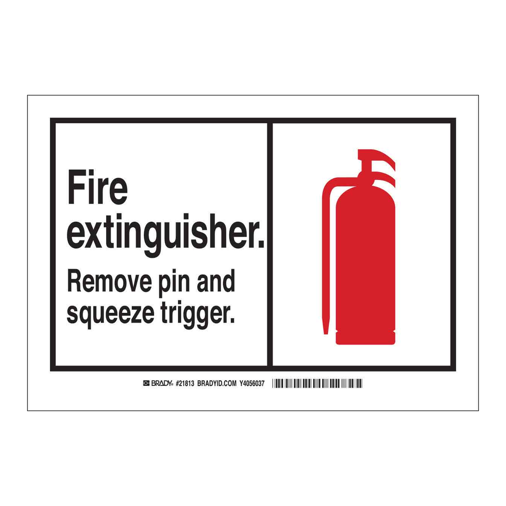 Brady Fire Extinguisher Remove Pin and Squeeze Trigger Labels