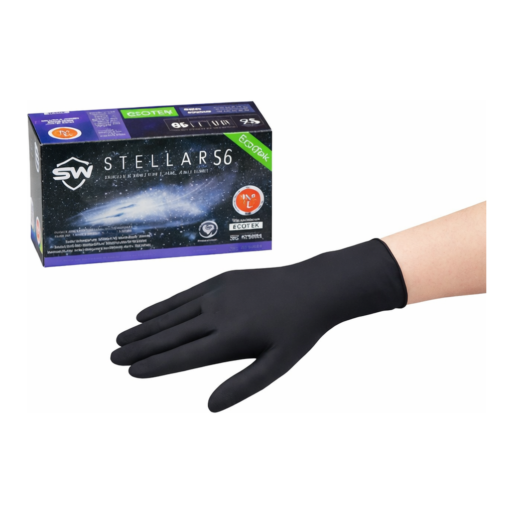 AS ONE EnvironmenTally Friendly Black Nitrile Glove (STELLAR S6)(Powder free), 친환경 니트릴장갑 (검정색)(파우더 프리)