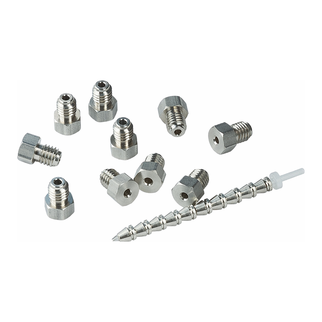 Restek Fitting, Stainless Steel, 1/16in Male Nut, 1/16in Front and Back Ferrule Set, 10pk