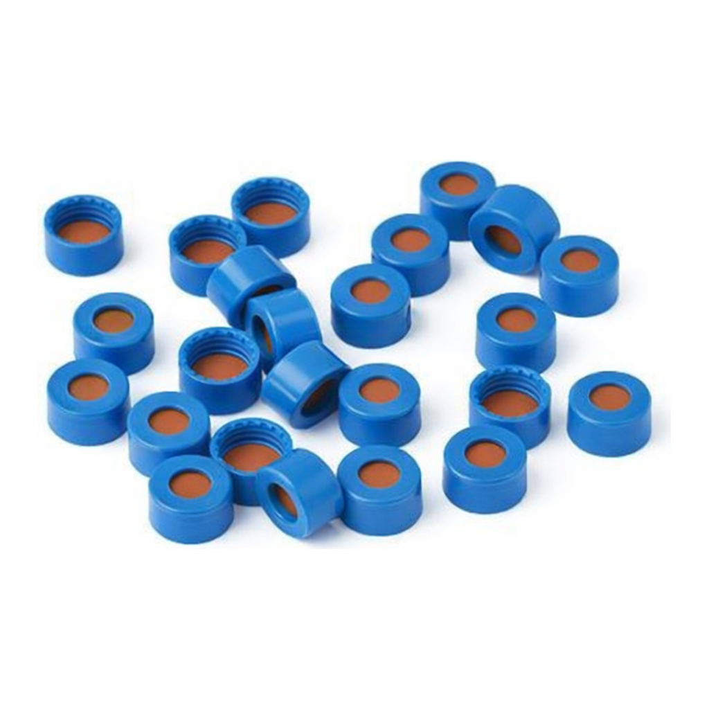 Restek Caps, Short Screw, 9mm Blue PTFE/Butyl Rubber Liner Pack of 100