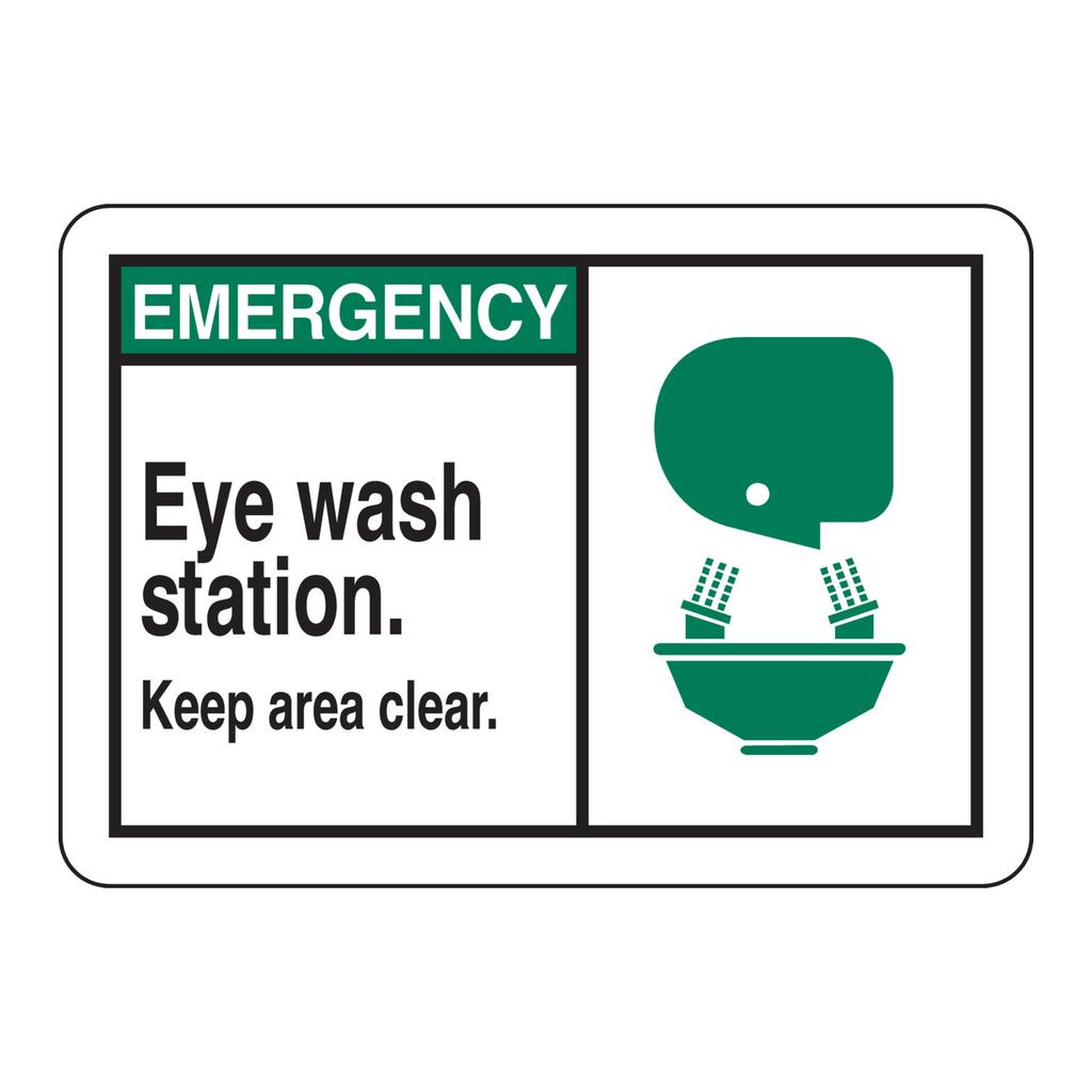 Brady EMERGENCY Eye Wash Station. Keep Area Clear. Sign