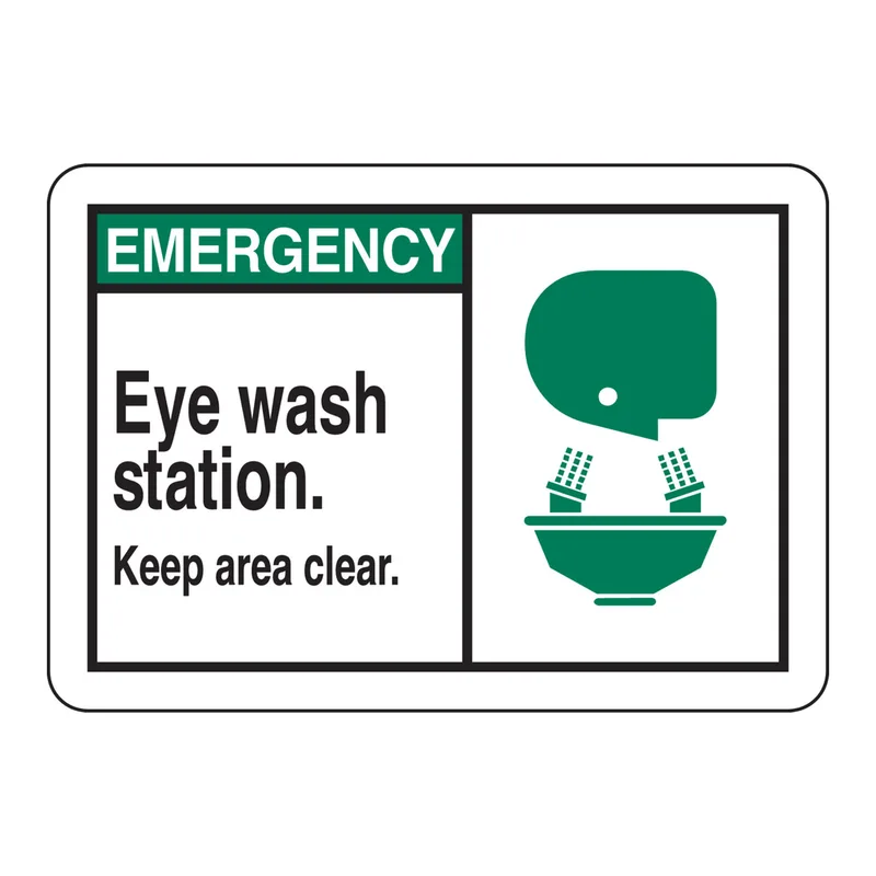 Brady EMERGENCY Eye Wash Station. Keep Area Clear. Sign