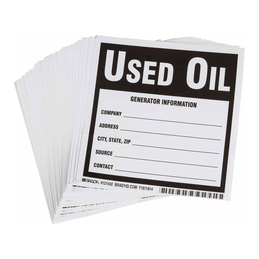 Brady Used Oil Generator Information Labels