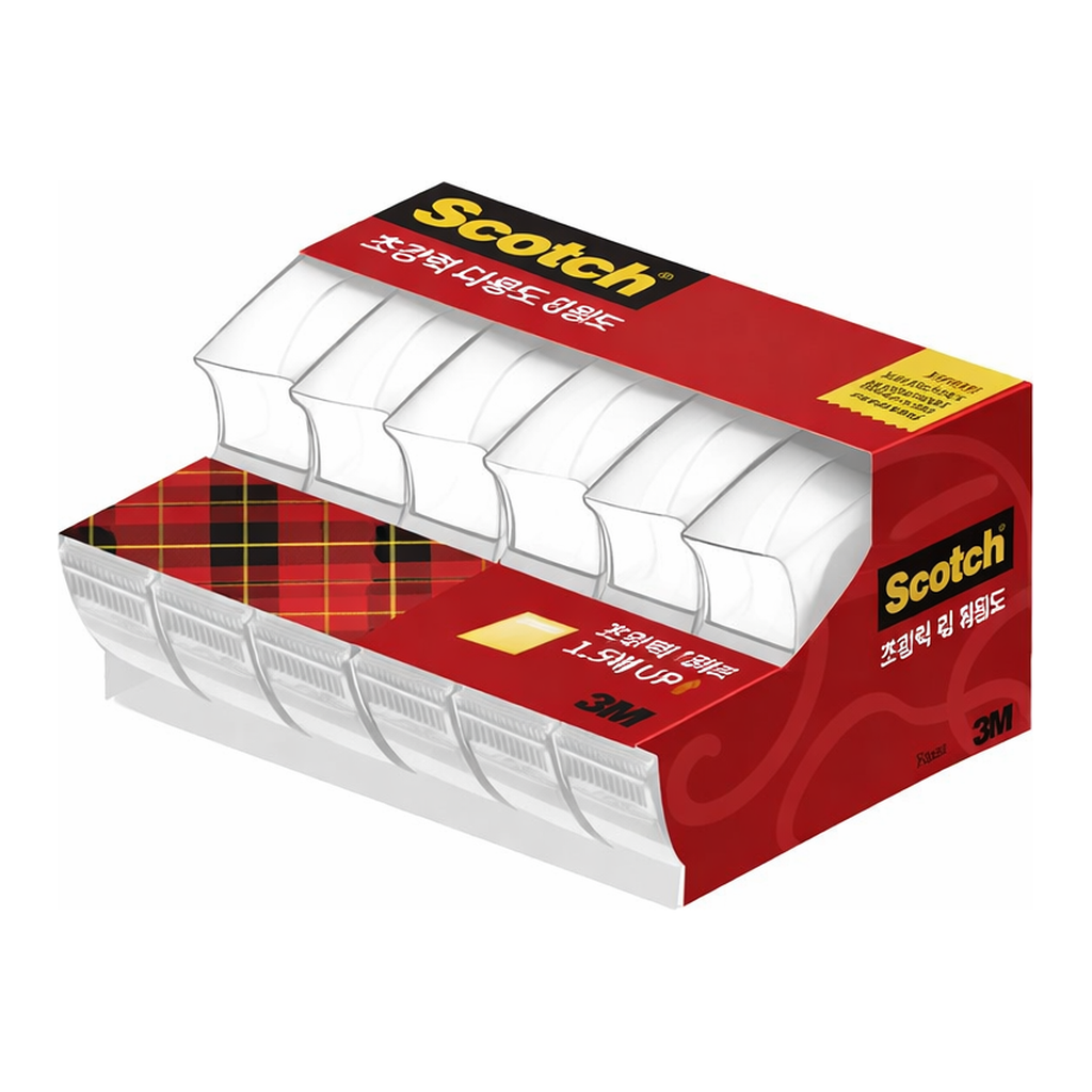 OFFICENEX 3M 스카치 초강력 다용도 테이프 세이빙팩 18mm디스펜서 6개(18mmx25m*6D)