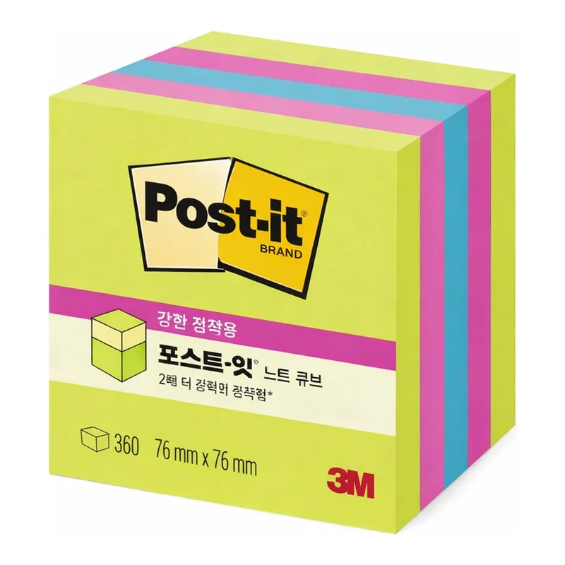 OFFICENEX 3M 포스트잇 강한점착용 큐브 파이 그린