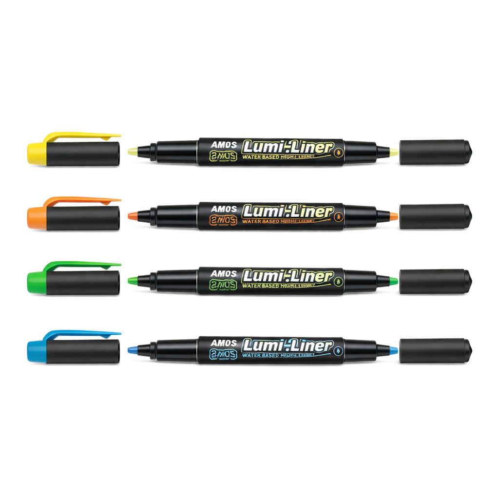 Daihan Science Amos Water-based Highlighter Pen, Twin-type Tips, 3mm/0.3mmFor Office, Bank & S