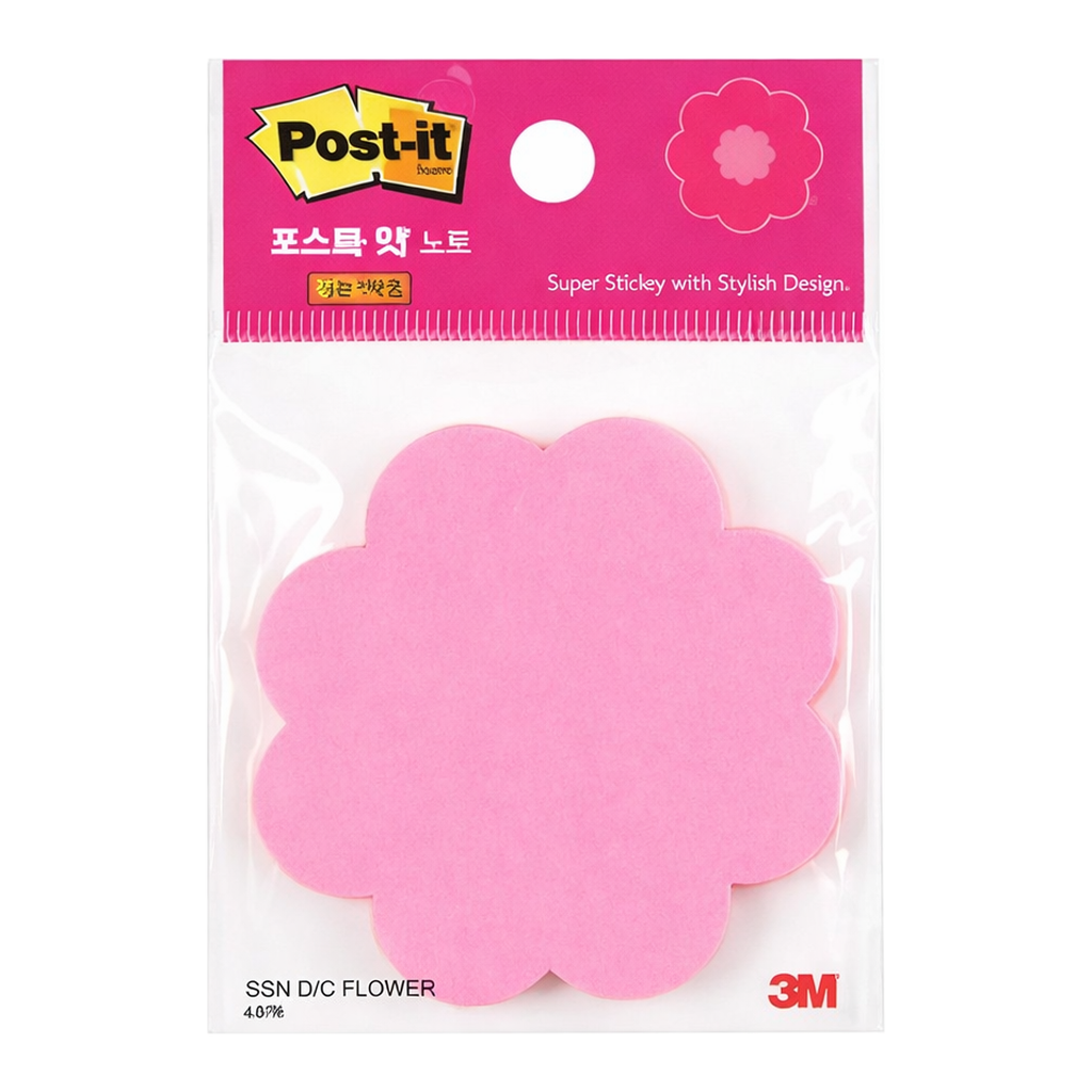 OFFICENEX 3M 포스트잇 강한점착용 꽃 모양 네온핑크(45매/1패드)
