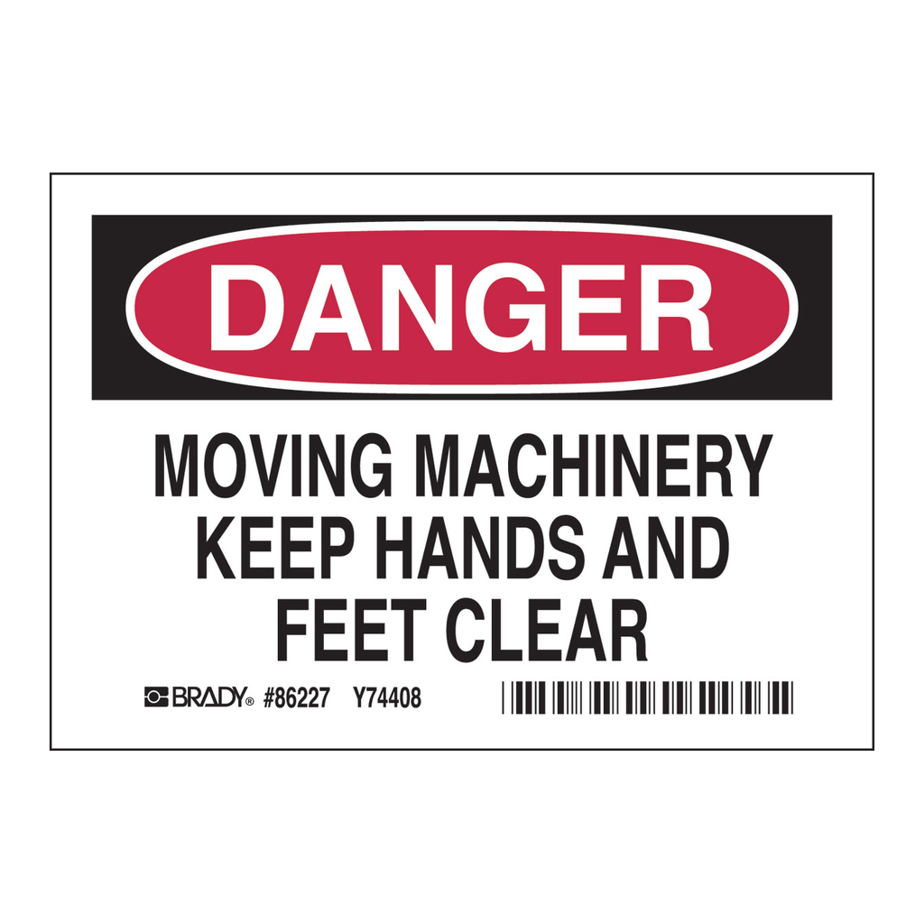 Brady DANGER Moving Machinery Keep Hands and Feed Clear Labels