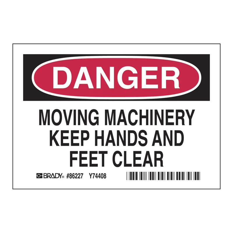 Brady DANGER Moving Machinery Keep Hands and Feed Clear Labels