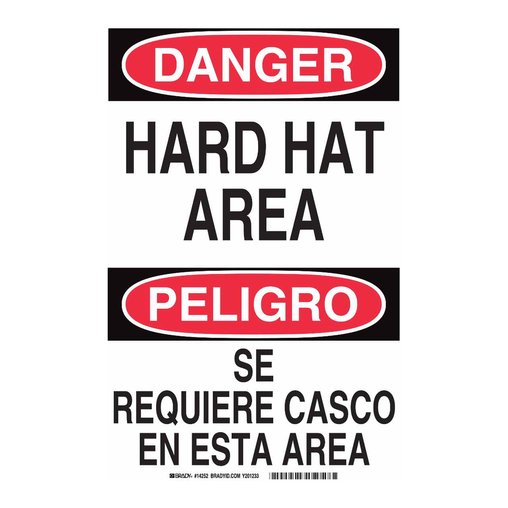Brady Bilingual DANGER Hard Hat Area Sign