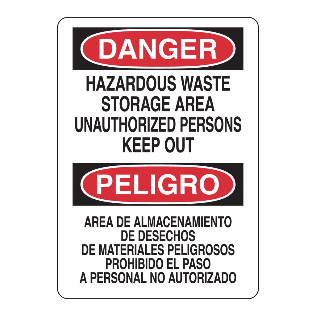Brady Bilingual DANGER Hazardous Waste Storage Area Unauthorized Persons Keep Out Sign