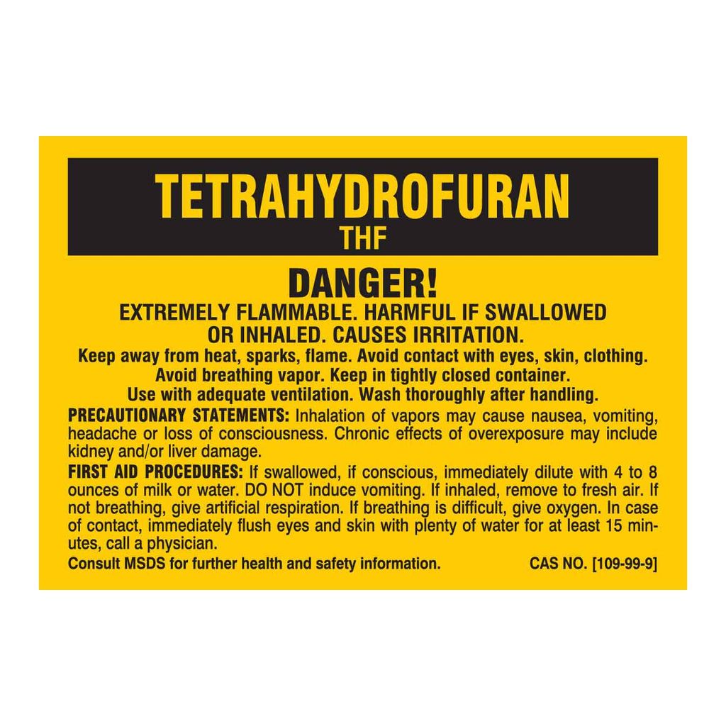Brady Tetrahydrofuran THF Danger Labels