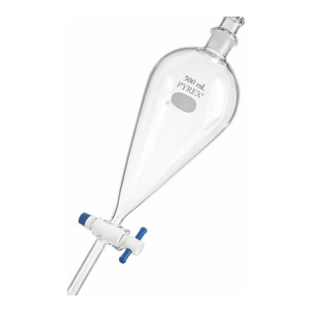 Merck Pyrex(R) Squibb separatory funnel, Pyrex jointed stopper, PTFE stopcock