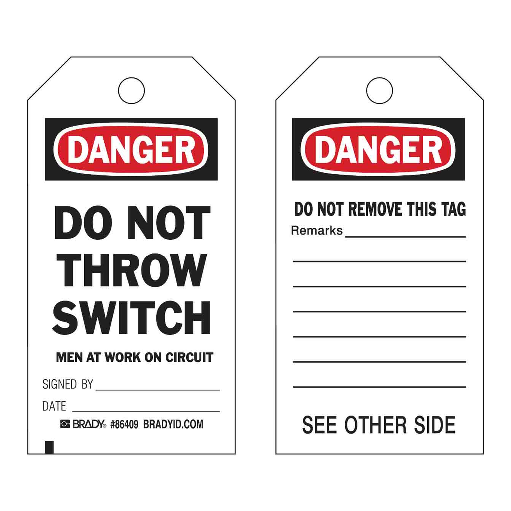 Brady Accident Prevention Tags - DO NOT THROW SWITCH