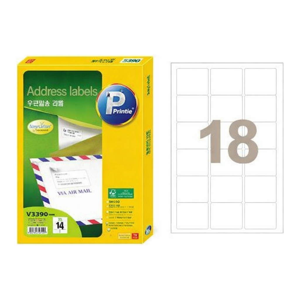 OFFICENEX 우편발송용라벨(V3320/18칸/100매/프린텍)친환경 인증 상품