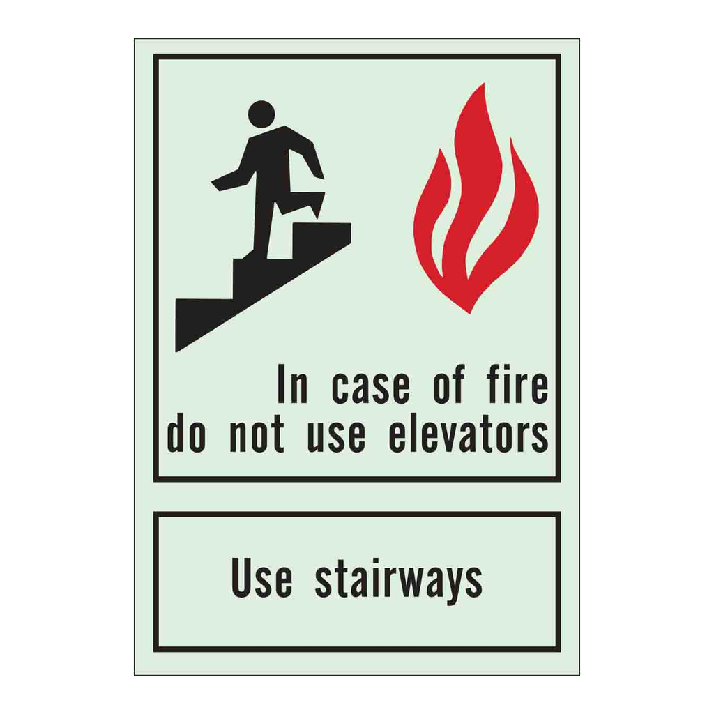 Brady BradyGlo In Case Of Fire Do Not Use Elevators Use Stairways Sign
