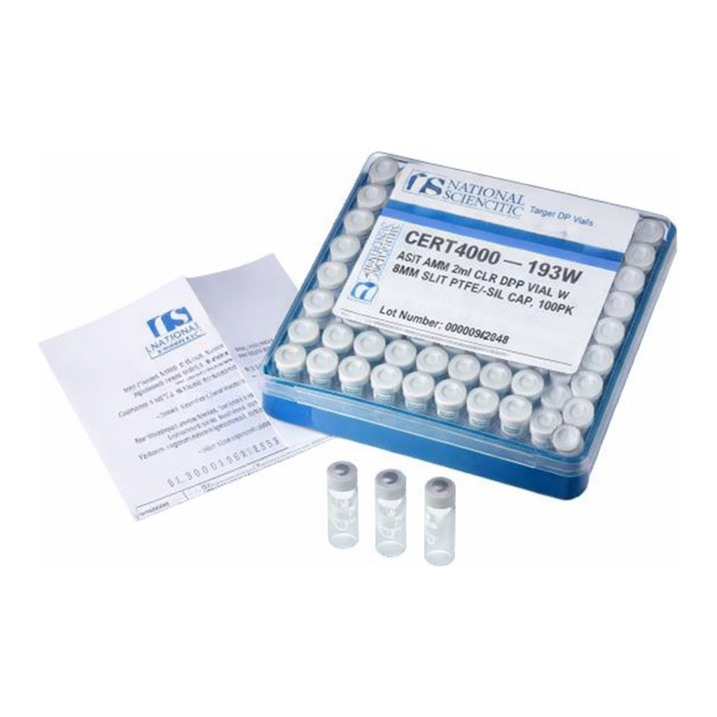 Restek Certified Vials, Assembled 2mL Clear Vial w/Marking Spot and Bonded PTFE/Silicone Slit Sep