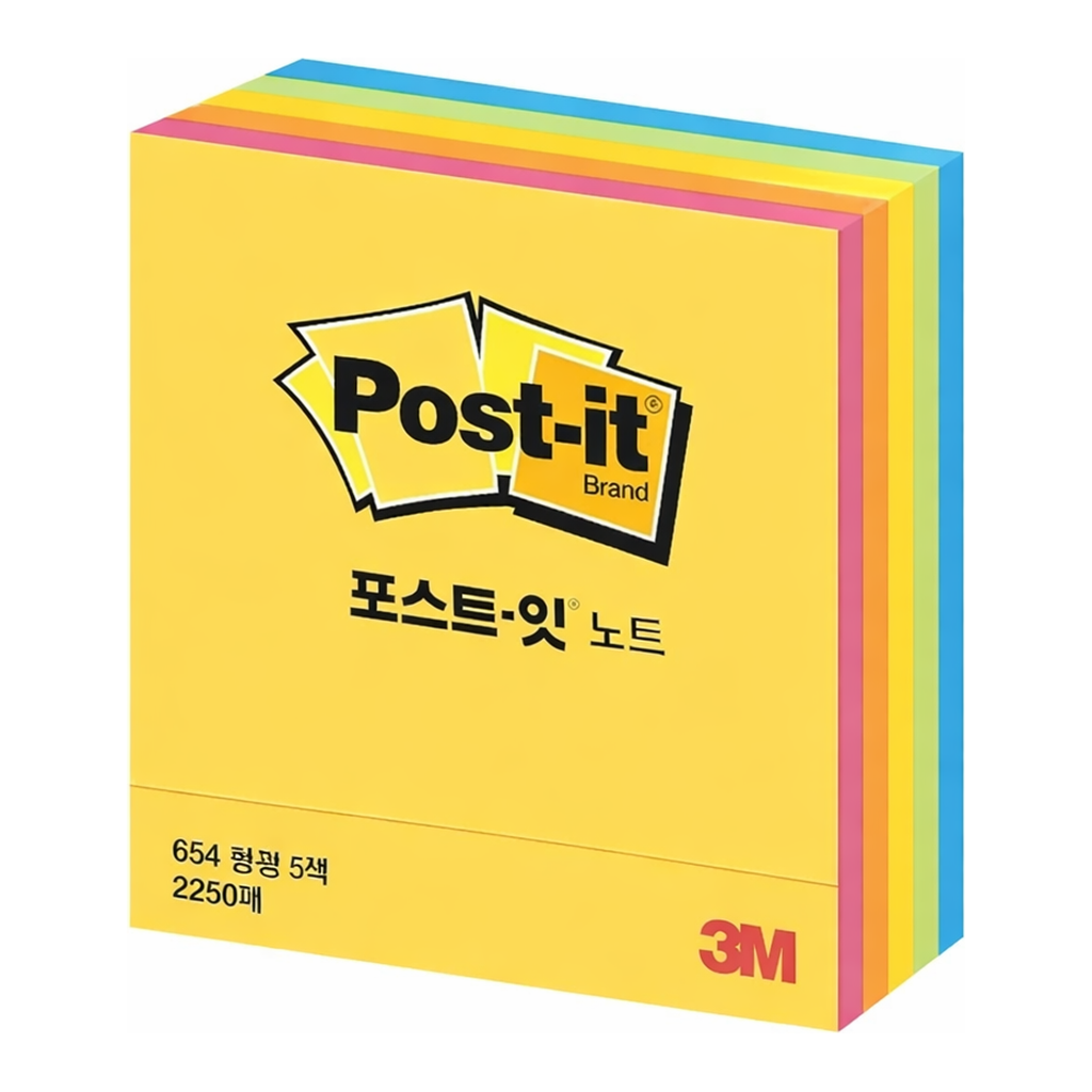 OFFICENEX 3M 포스트잇 CU-33 형광(45장/5색상,76x76mm)