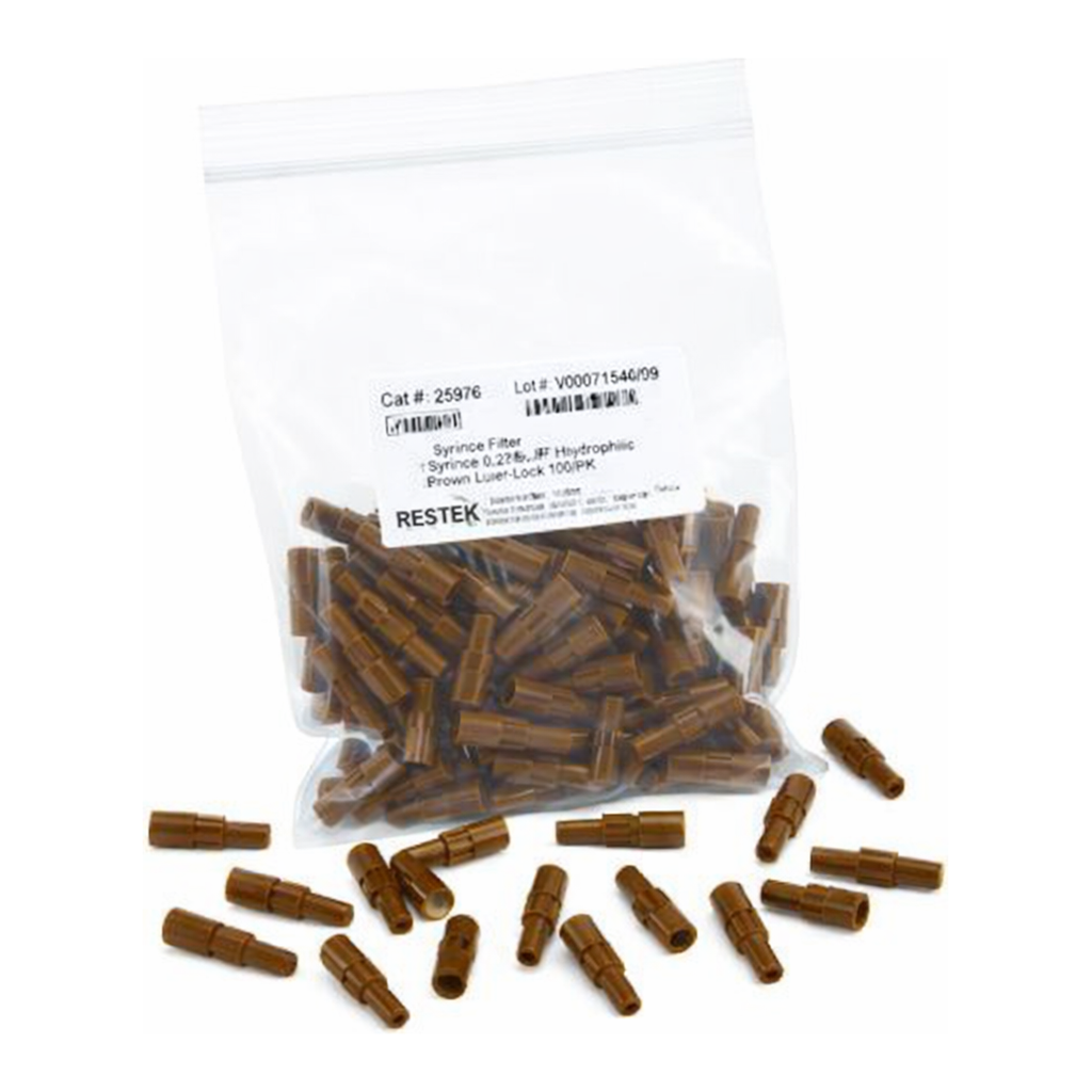 Restek Syringe Filter, 4mm, 0.22um PVDF Coffee Luer Lock 100-pk