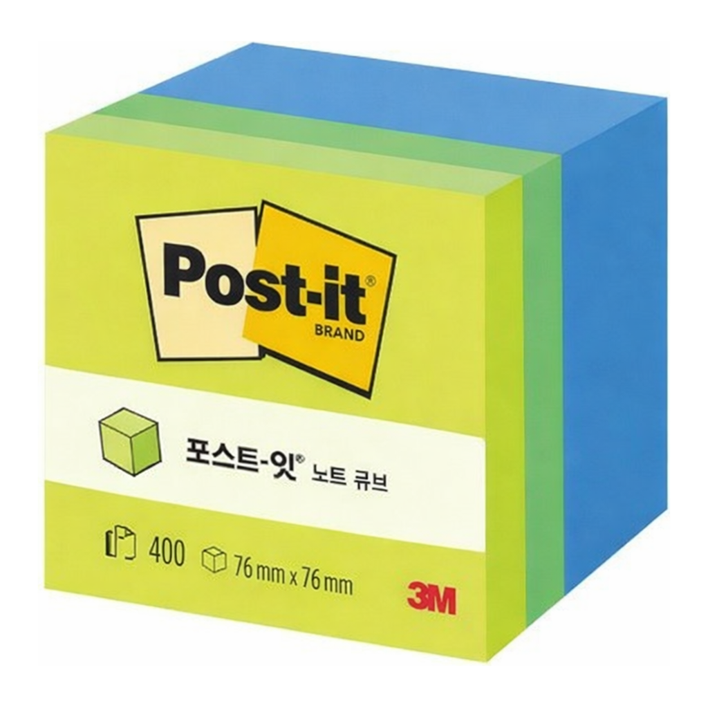 OFFICENEX 3M 포스트잇 큐브 그린 3색 NG,LA,EB(76x76mm/400매)