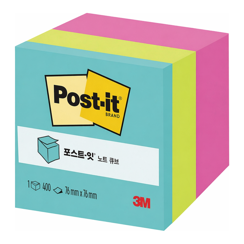 OFFICENEX 3M 포스트잇 큐브 아쿠아 3색 AQ,NG,FC(76x76mm/400매)