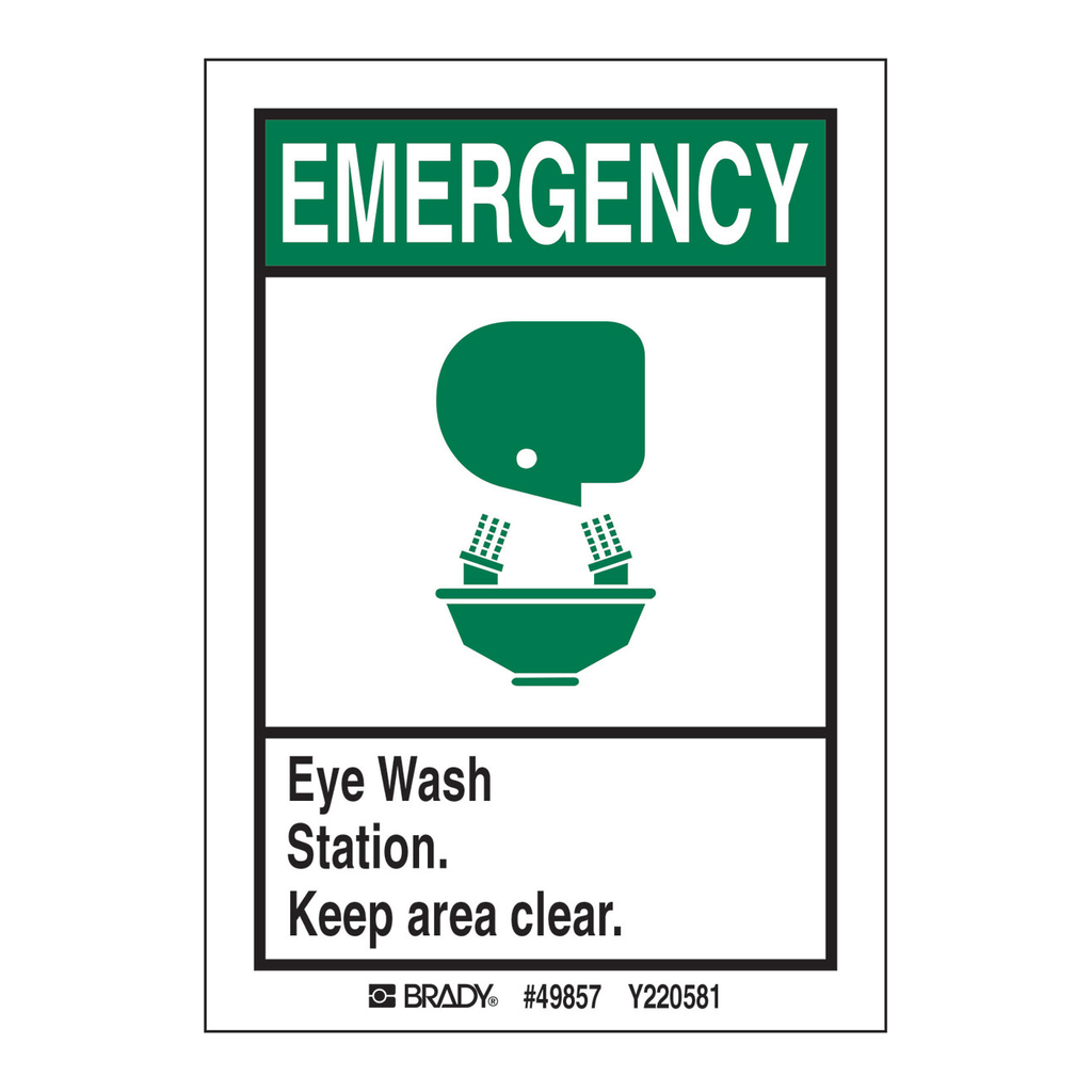 Brady EMERGENCY Eye Wash Station Keep Area Clear Labels