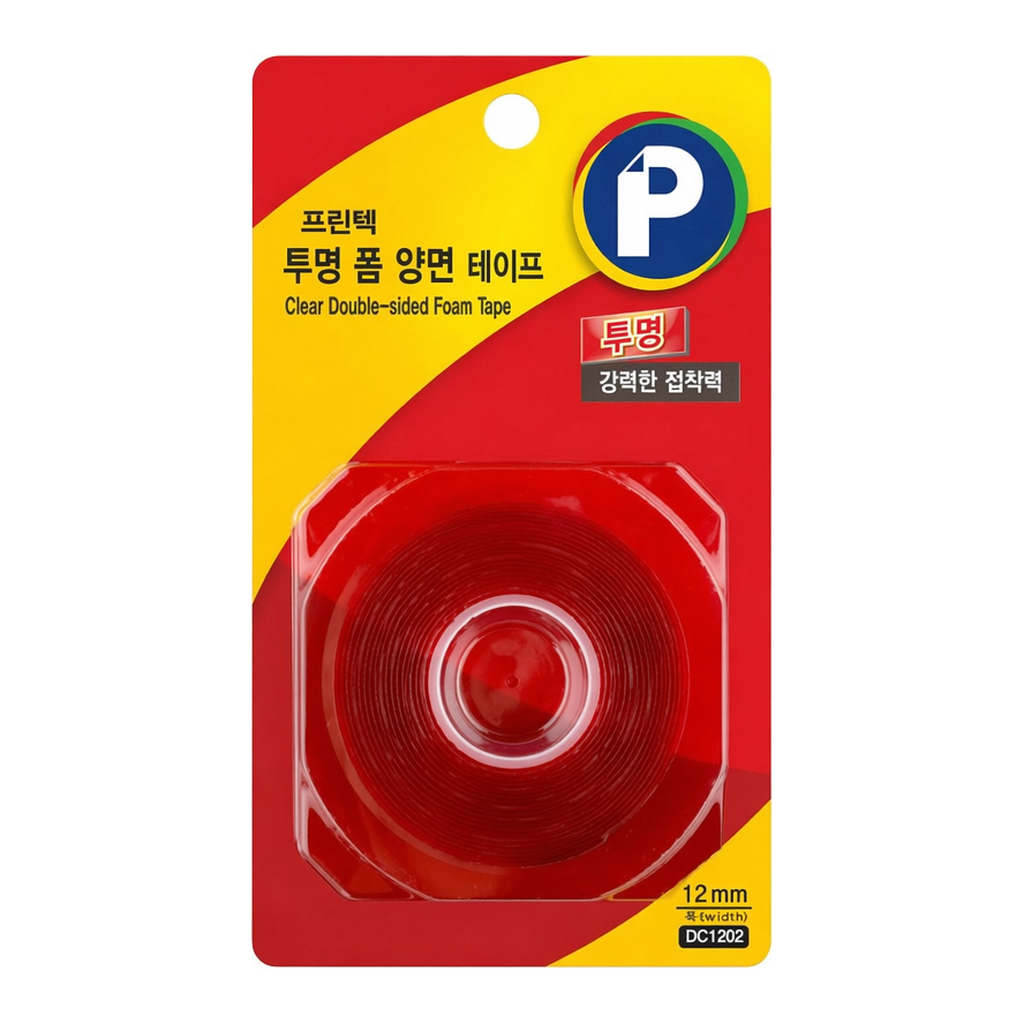 OFFICENEX 프린텍 DC1202 강력 투명 폼 투명 양면테이프(12mm x 2m)