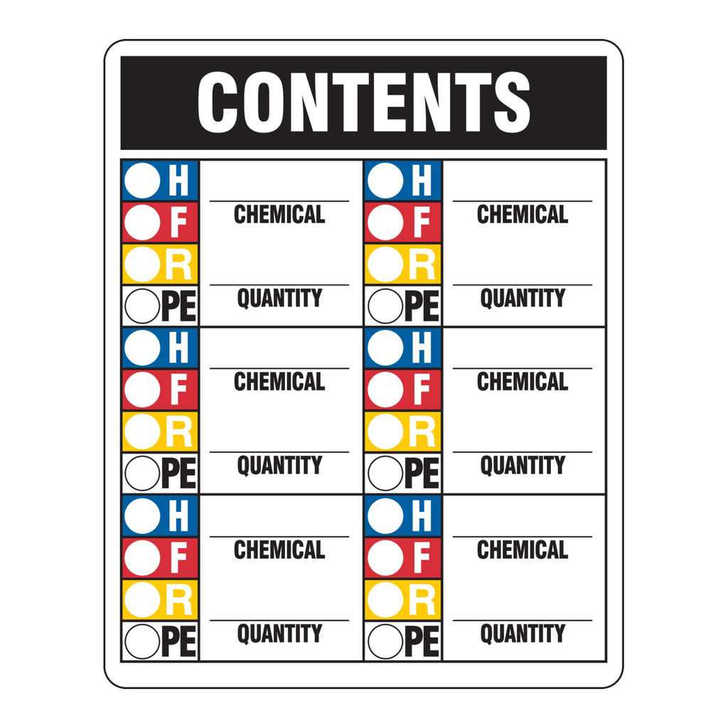 Brady CONTENTS Chemical Quantity Sign