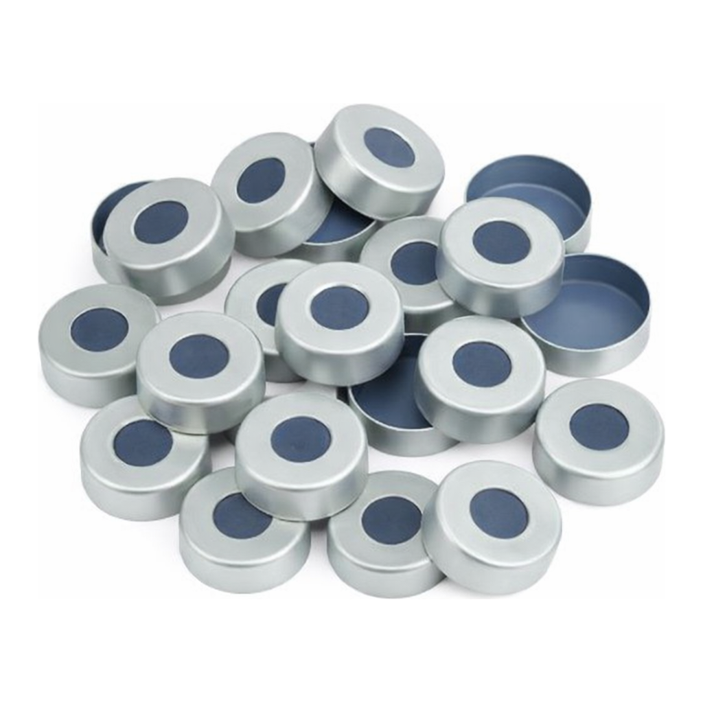Restek Aluminum Seal w/Septa, 20mm Alum. Silver w/PTFE Gray Butyl Rub Septa 100PK