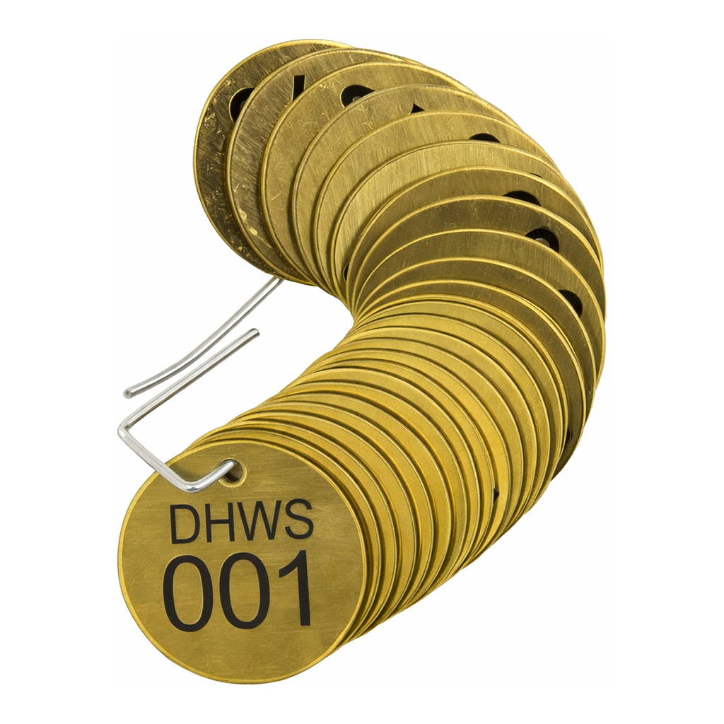 Brady Stamped Brass Valve Tags DHWS Domestic Hot Water Supply