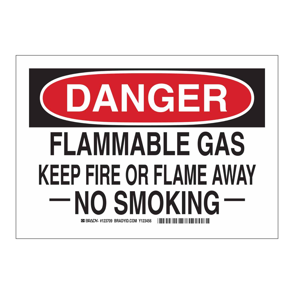 Brady DANGER Flammable Gas Keep Fire Or Flame Away No Smoking Sign