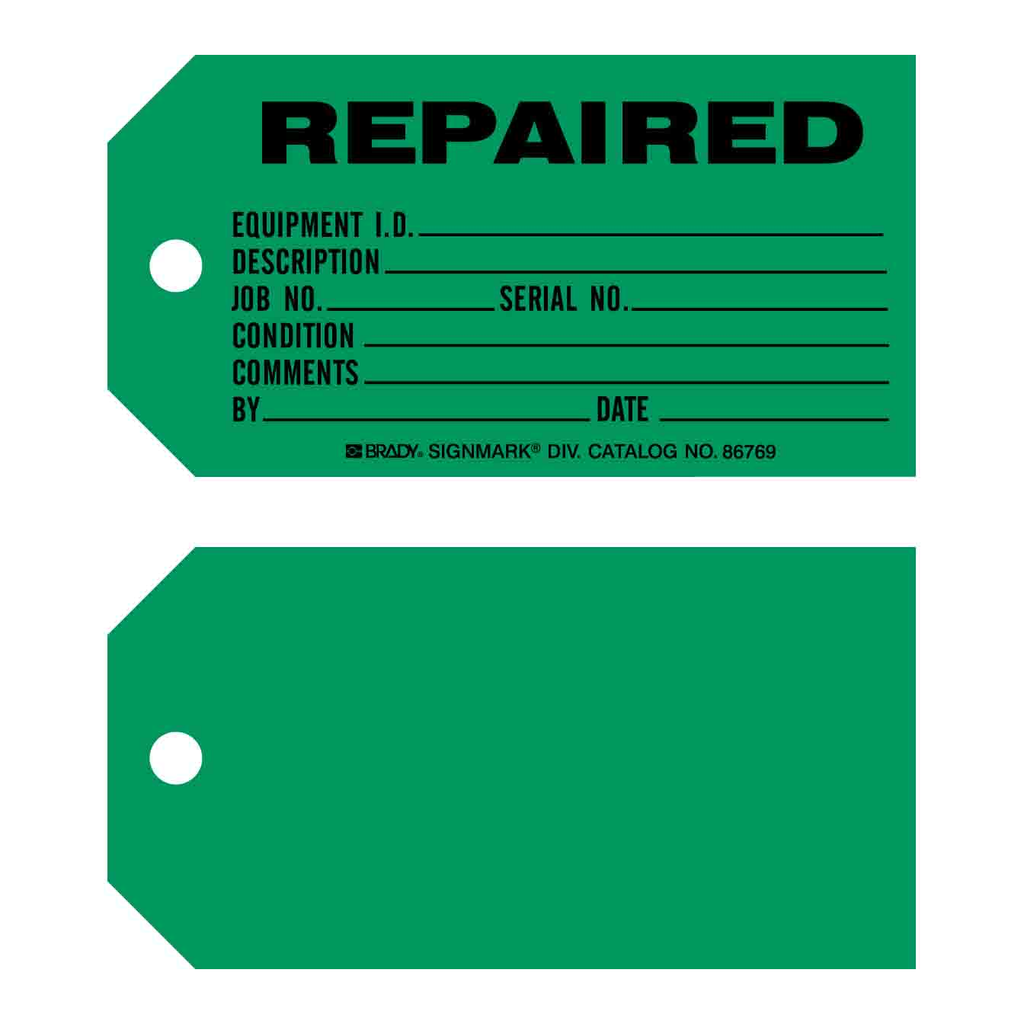 Brady REPAIR EQUIPMENT I.D. Production Tag