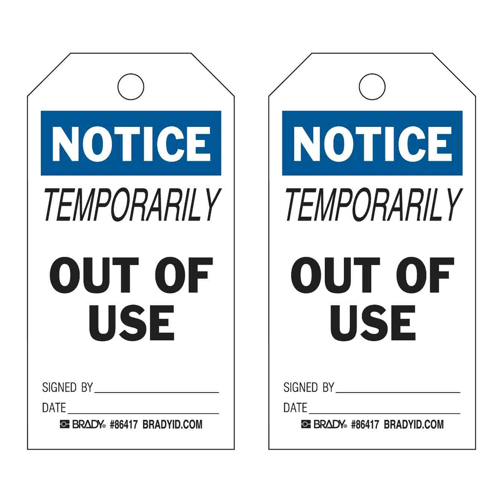 Brady Accident Prevention Tags - TEMPORARILY OUT OF USE