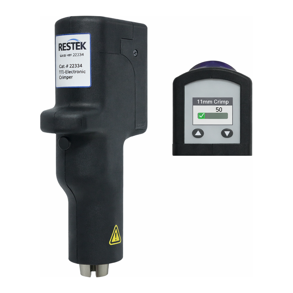 Restek 11mm Electronic Crimper Rechargeable kit includes: charger with Universal Plug Set with