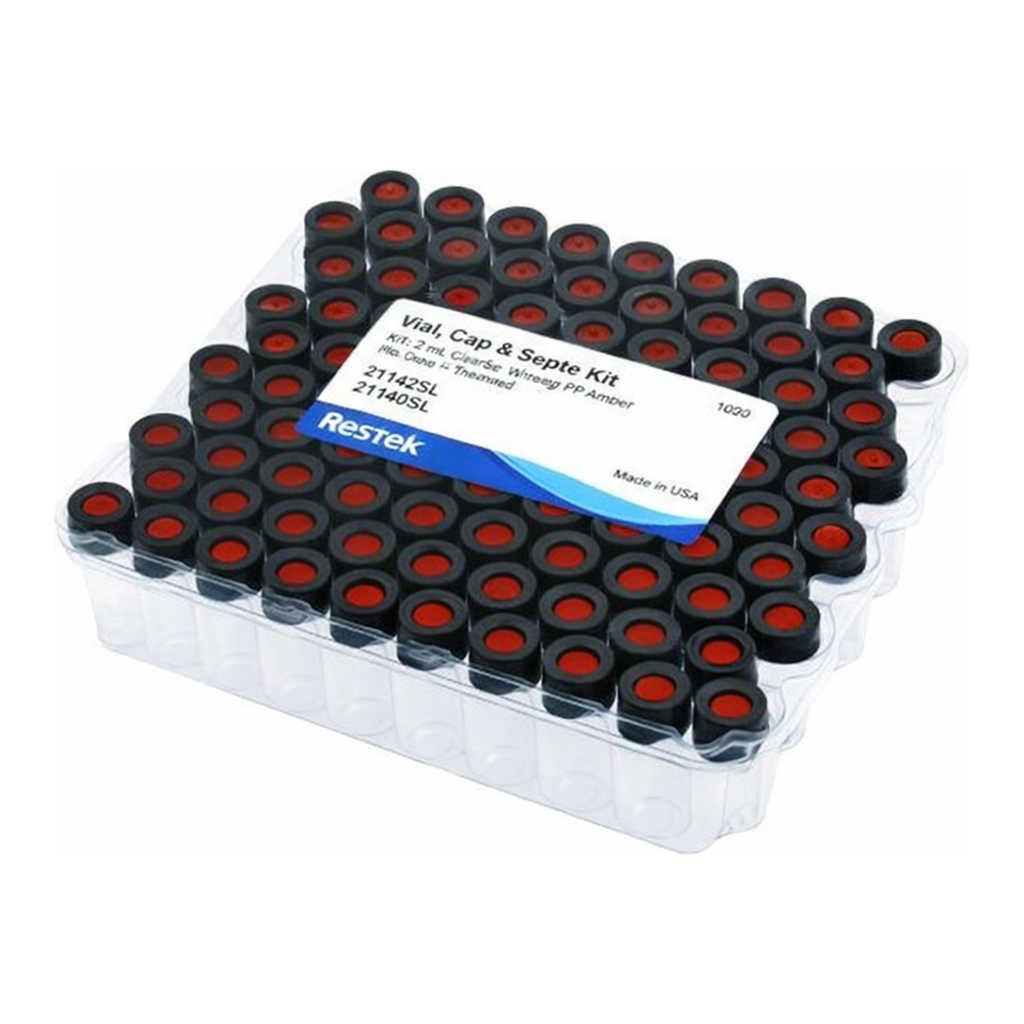 Restek Vial, Cap & Septa Kit, 2ml Clr Red PTFE/Silicone/Red PTFE Septa 0.040in Pack of 100