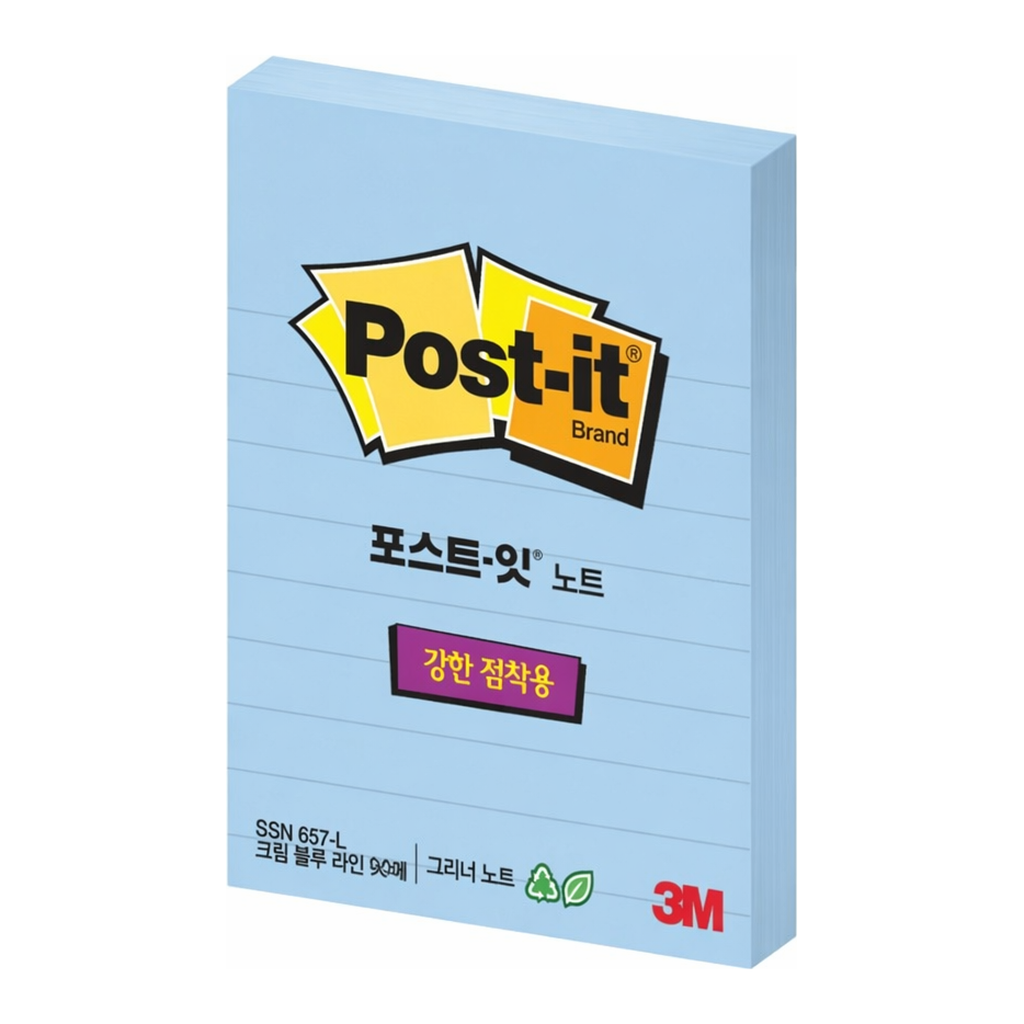 OFFICENEX 3M 포스트잇 강한점착용 Greener 657 크림블루(친환경슈퍼스티키)