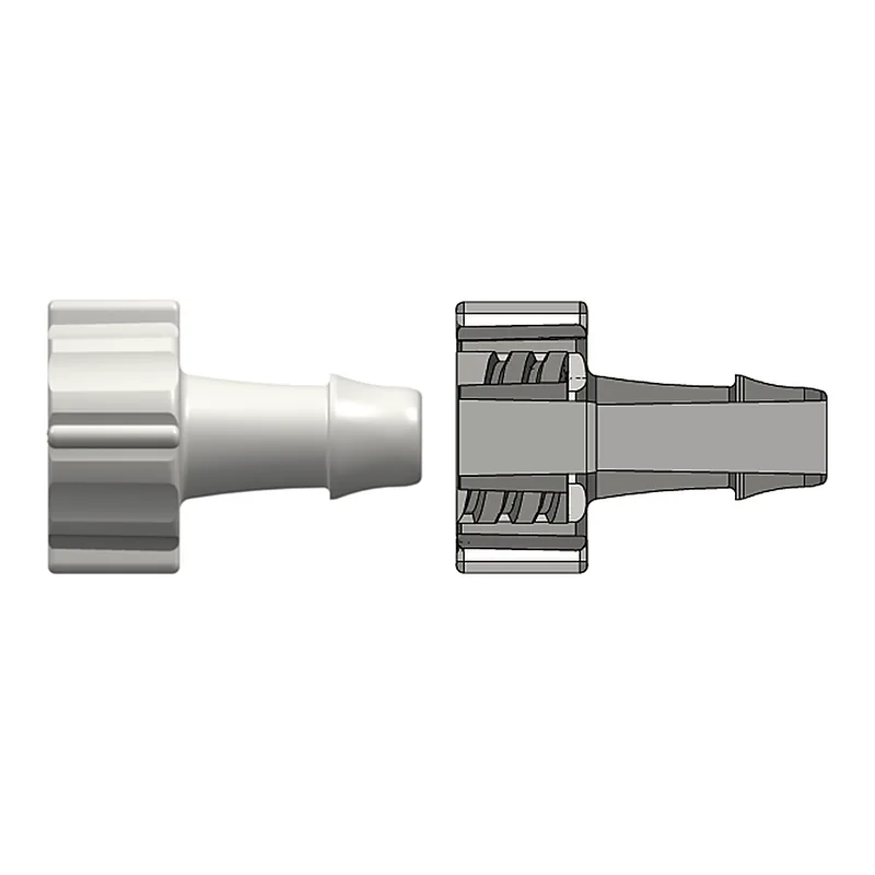 Male Large Bore Connector to 500 Series Barb, 1/4` (6.4 mm) ID Tubing