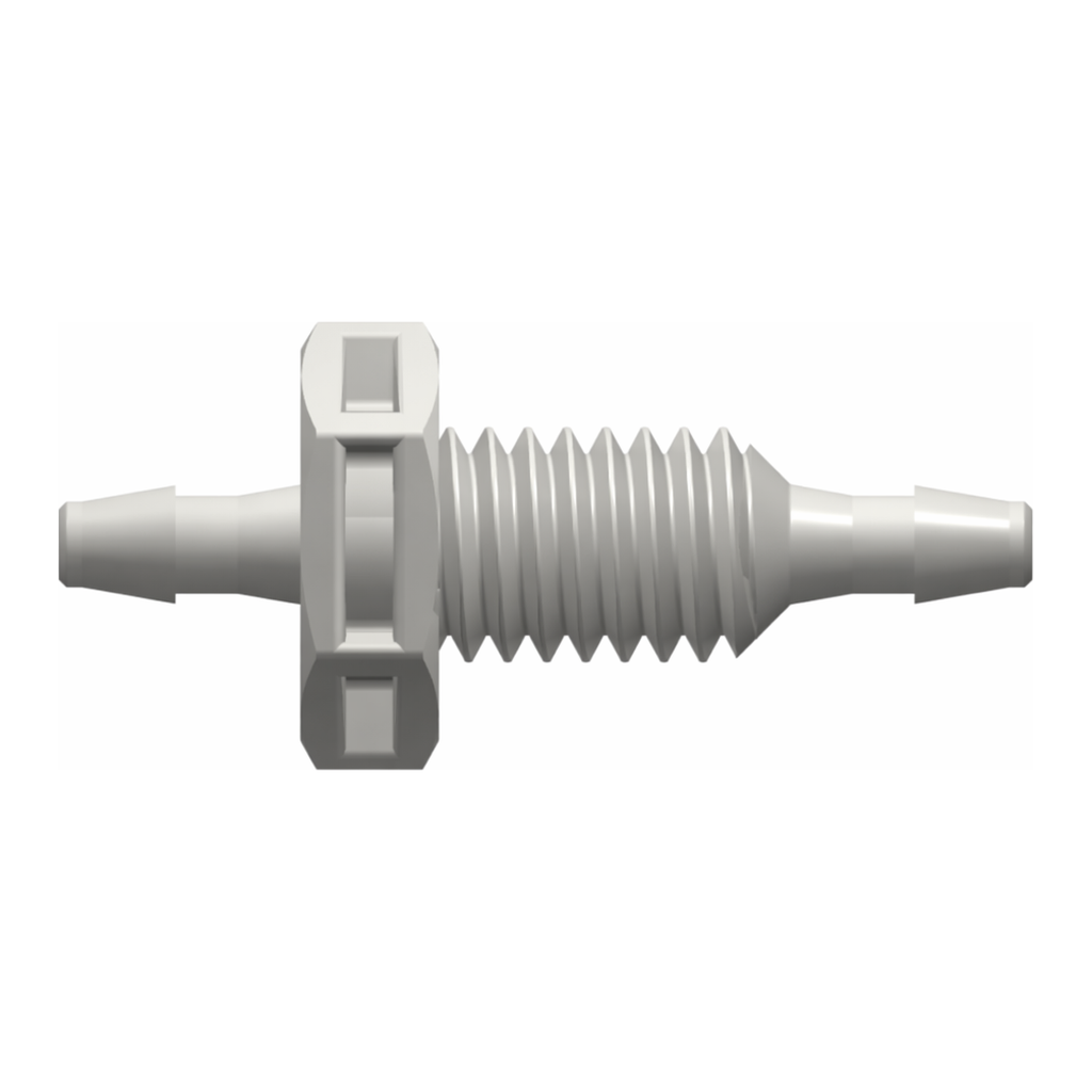 Panel Mount Connector 10-32 UNF to 200 Series Barbs, 1/16` (1.6 mm) ID Tubing