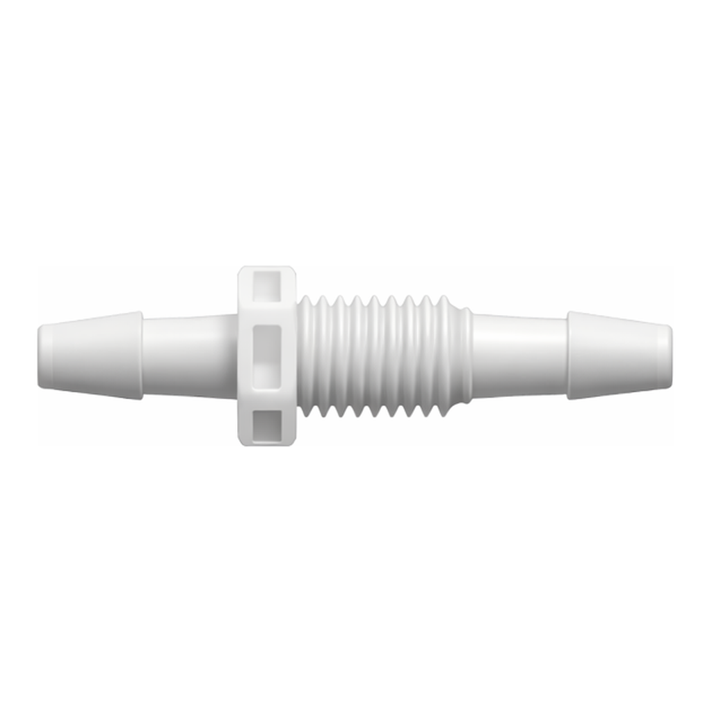 Panel Mount Connector 1/4-28 UNF to 200 Series Barbs, 1/8` (3.2 mm) ID Tubing