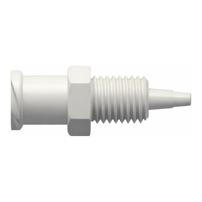 Female Luer Thread Style Panel Mount 1/4-28 UNF to 200 Series Barb, 1/16` (1.6 mm) ID Tubing