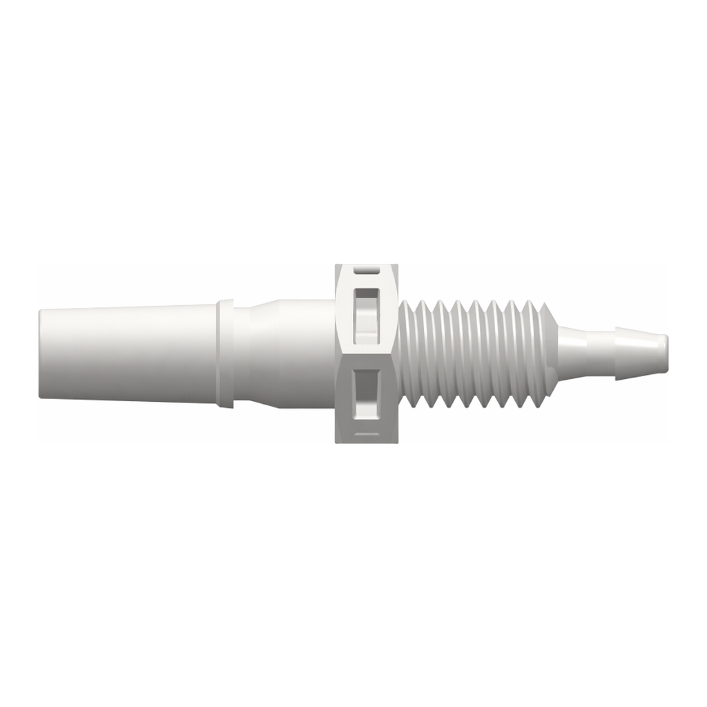 Male Luer Panel Mount to 200 Series Barb, 10-32 UNF thread, 1/16" (1.6 mm) ID Tubing