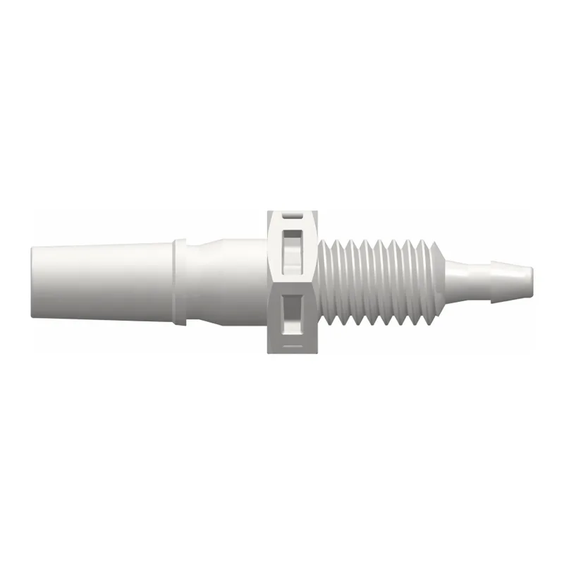 Male Luer Panel Mount to 200 Series Barb, 10-32 UNF thread, 1/16" (1.6 mm) ID Tubing