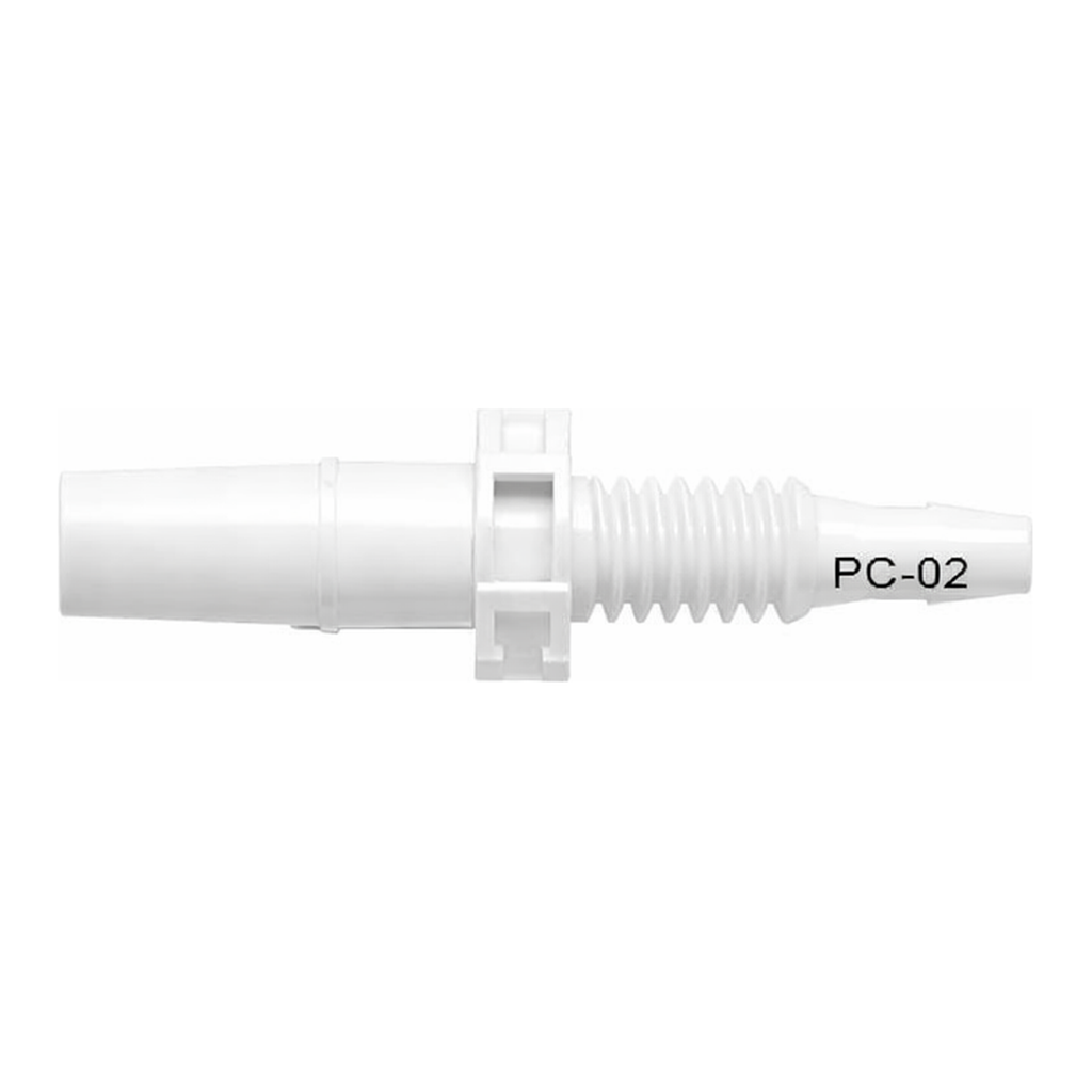 Male Luer Panel Mount,200 Series Barb,10-32 UNF thread, 3/32" (2.4 mm) ID Tubing Wht Nylon