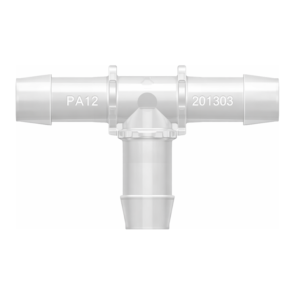 Tee Tube Fitting with 600 Series Barbs, 3/4` (19.0 mm) ID Tubing