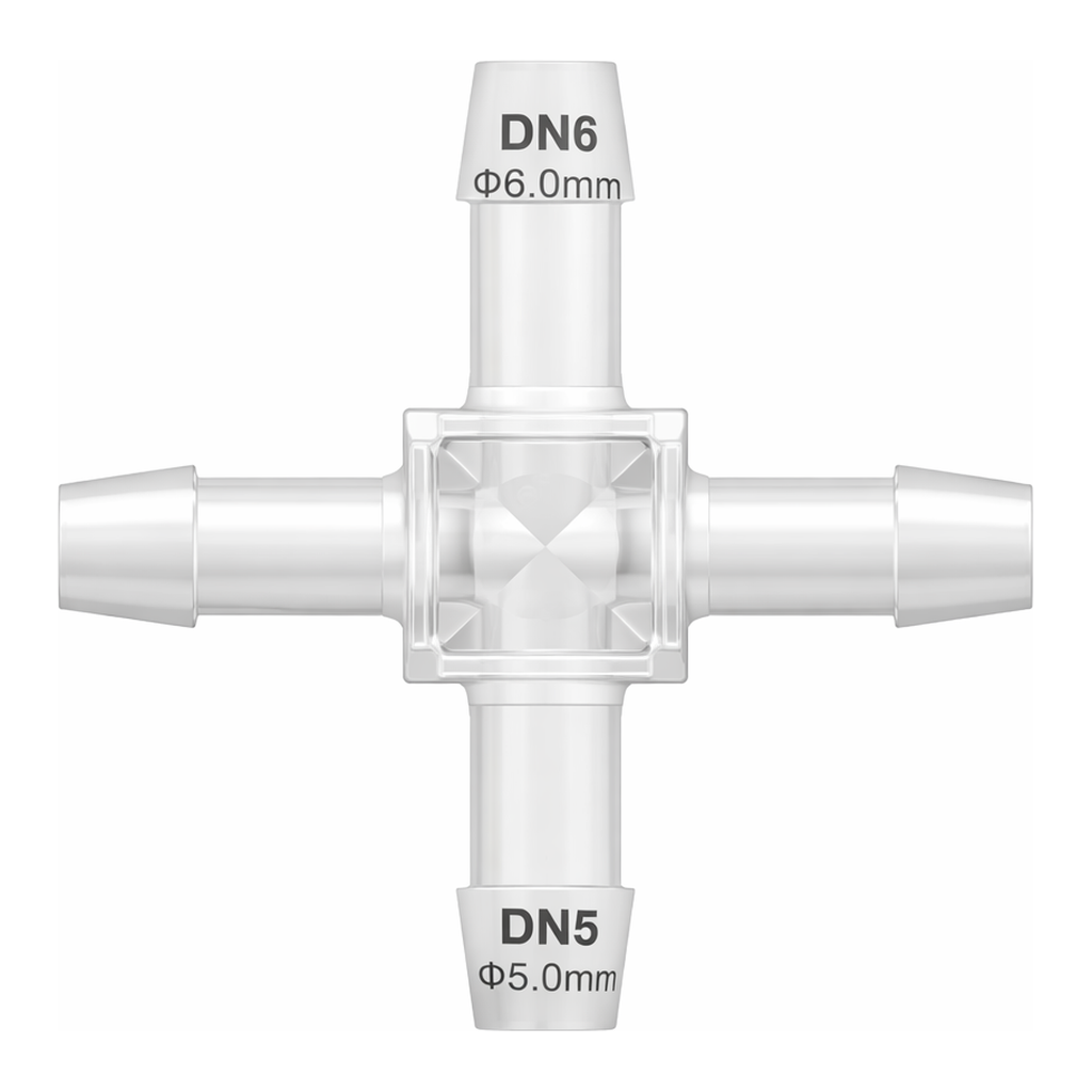 Four-Port Cross Style Manifold with 600 Series Barbs for 3/8` (9.5 mm) ID Tubing