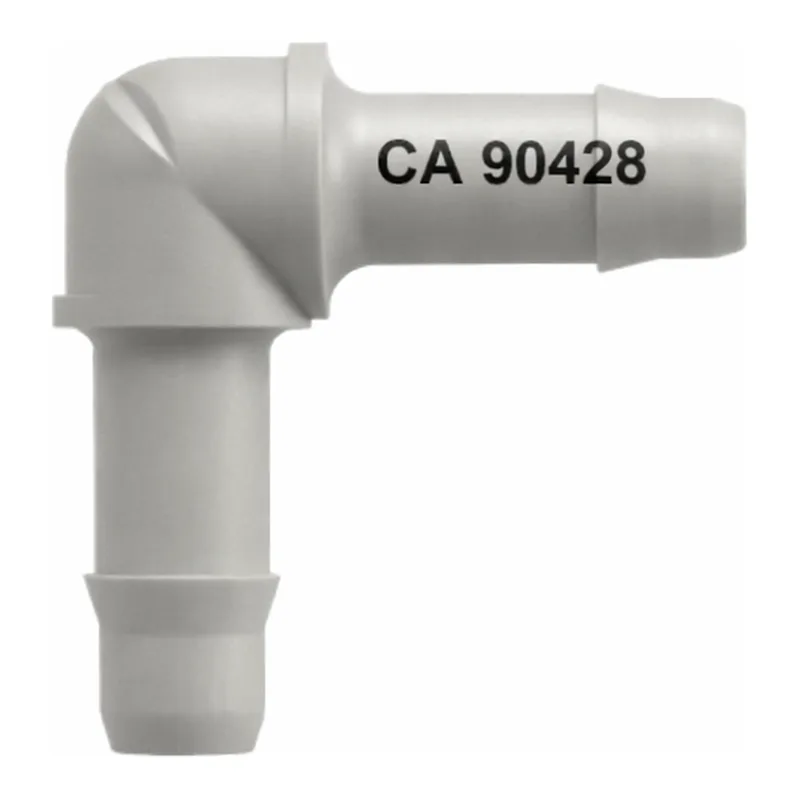 Elbow Tube Fitting with 400 Series Barbs, 1/16` (1.6 mm) ID Tubing